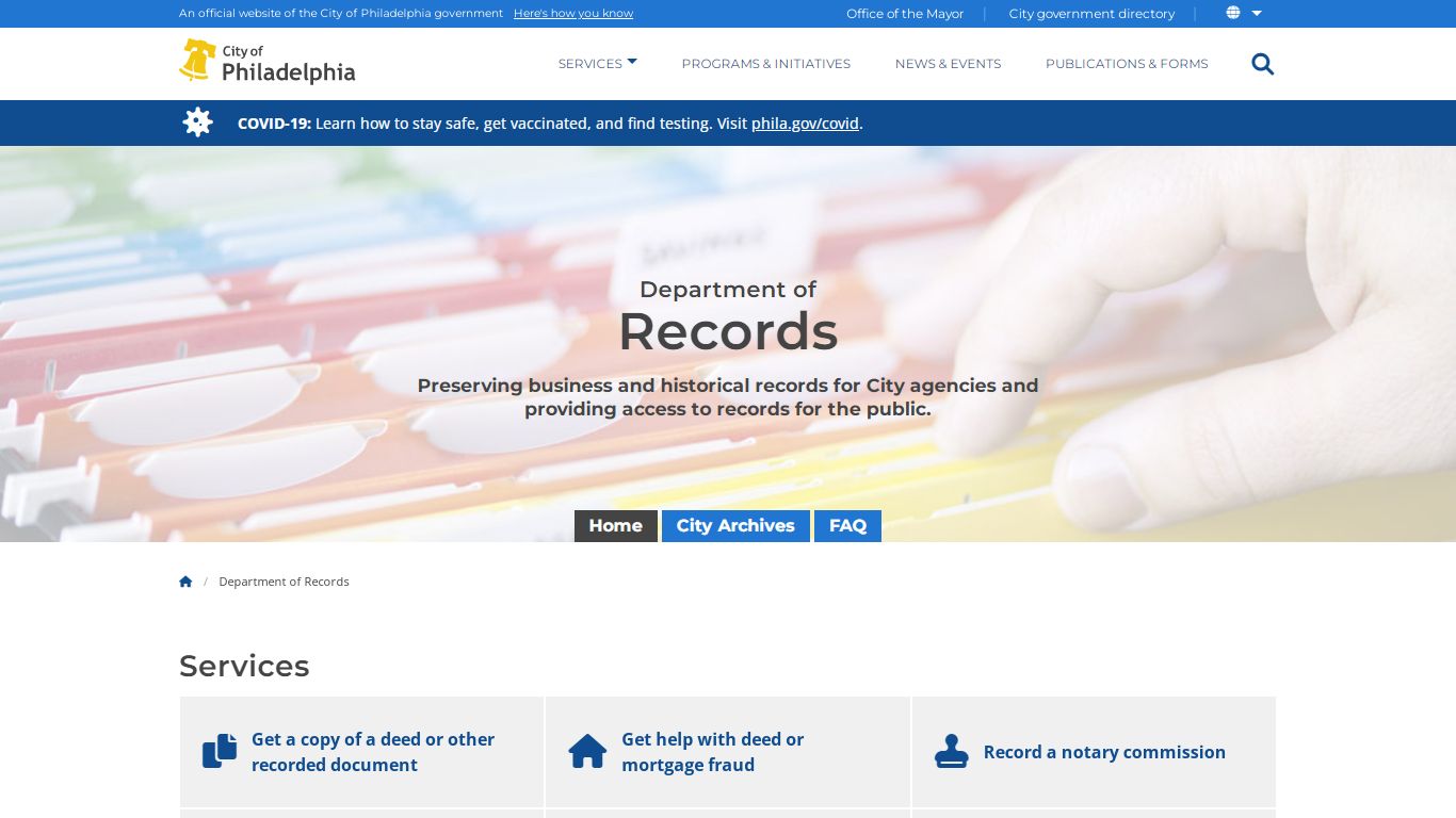 Department of Records | Homepage | City of Philadelphia